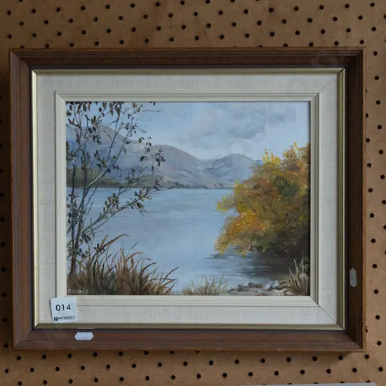 small oil on board - lake and mountain scene