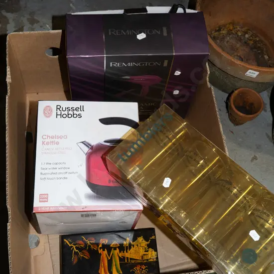 box; kettle, air dryer, tumblers etc