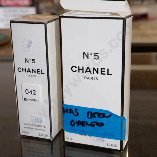Chanel No 5 eau de toilette 100ml, Chanel No 5 eau de parfum 50ml - opened