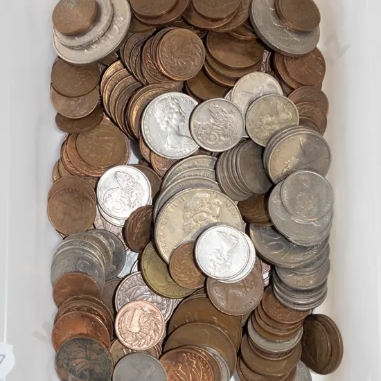 tray; various coins