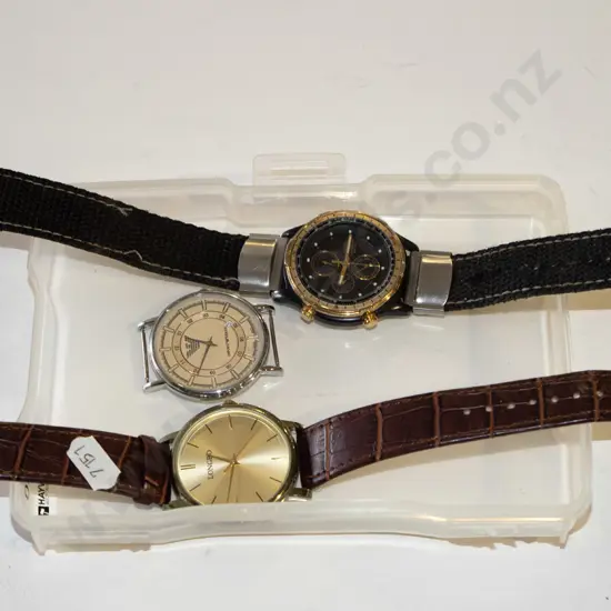 tray; 2x wristwatches, 1x part watch
