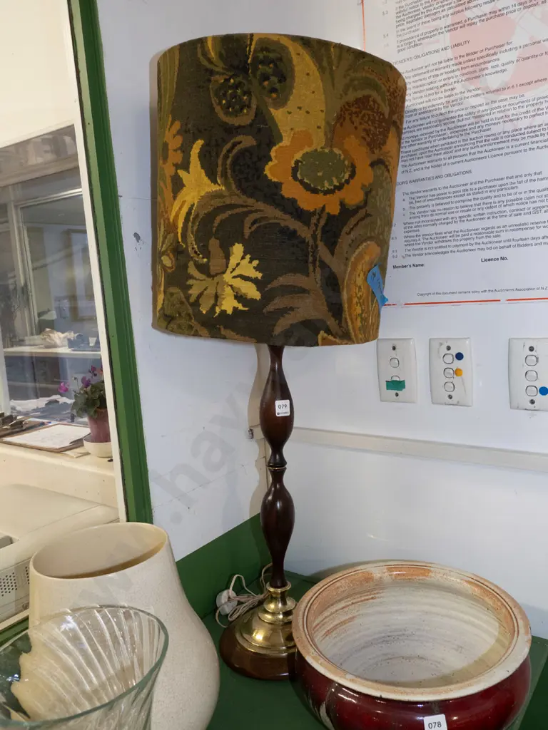 retro turned wood table lamp - damage to base - needs attention Image 1++