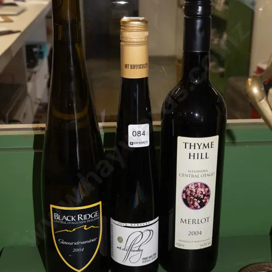 Thyme Hill merlot 2004, Mt Difficulty pinot gris 2006, Blueridge Gewürztraminer  2002