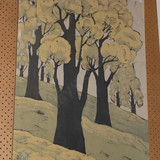 framed batik print - trees H830