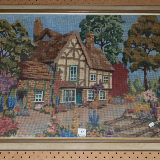 framed needlework - house