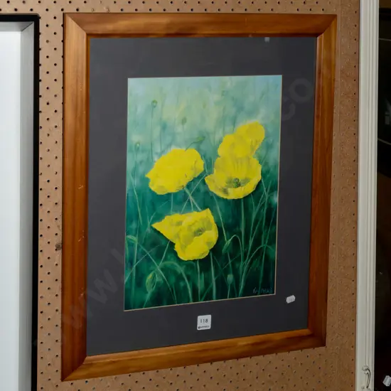 framed acrylic - yellow poppies