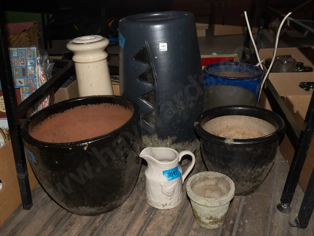 various garden planters, ceramic jardiniere stand, small French themed glazed jug Tallest H590 Image 1++