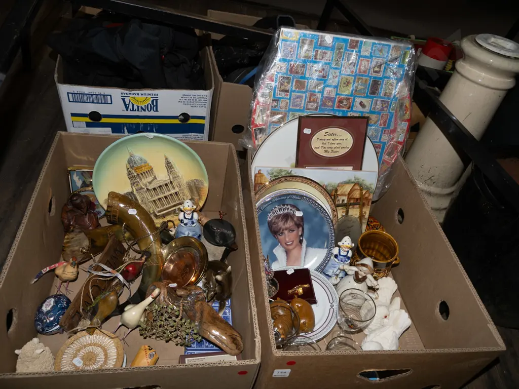 2x boxes; puzzles, Princess Di plates, figurines etc - red dots Image 1++