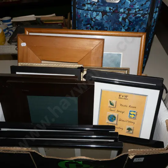 box; photo frames, prints