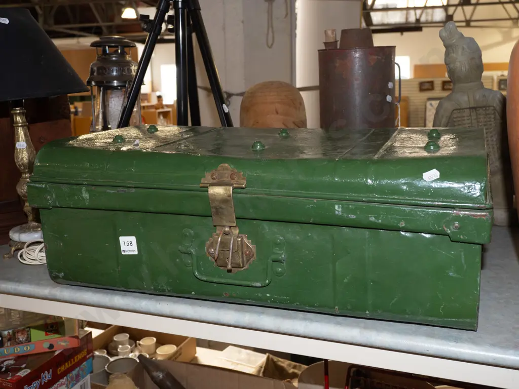 green painted vintage tin trunk Image 1++