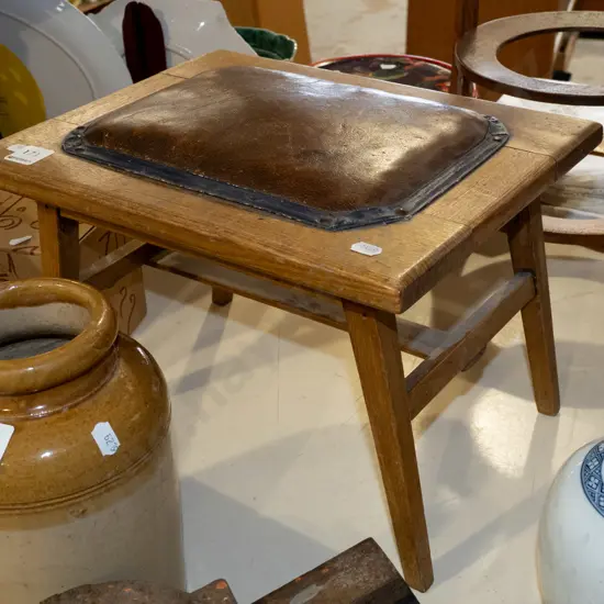 oak leather stool H250
