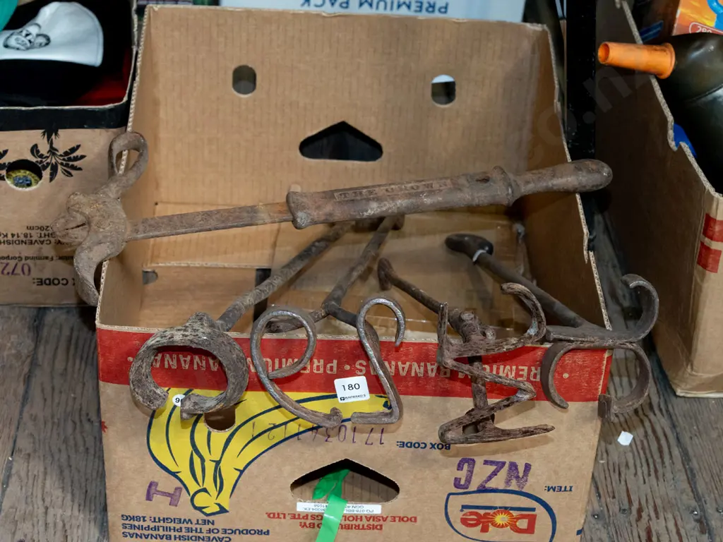 box; branding irons, vintage nail puller Image 1++