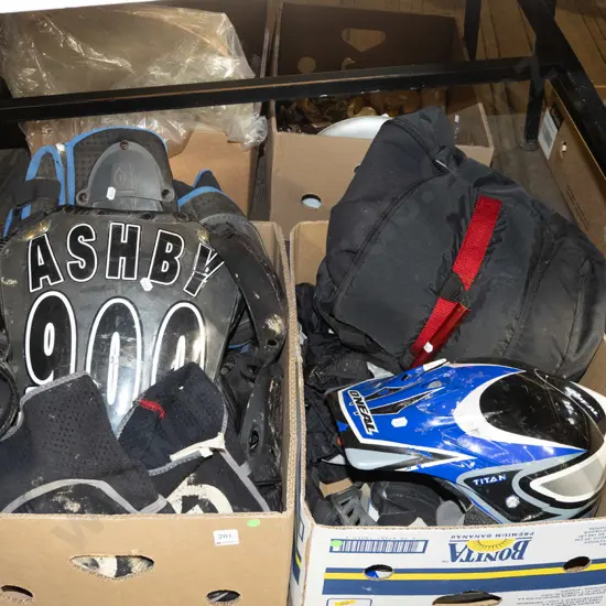 2x boxes of motorcycle equipment - green dots