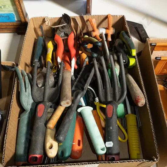 box; gardening hand tools