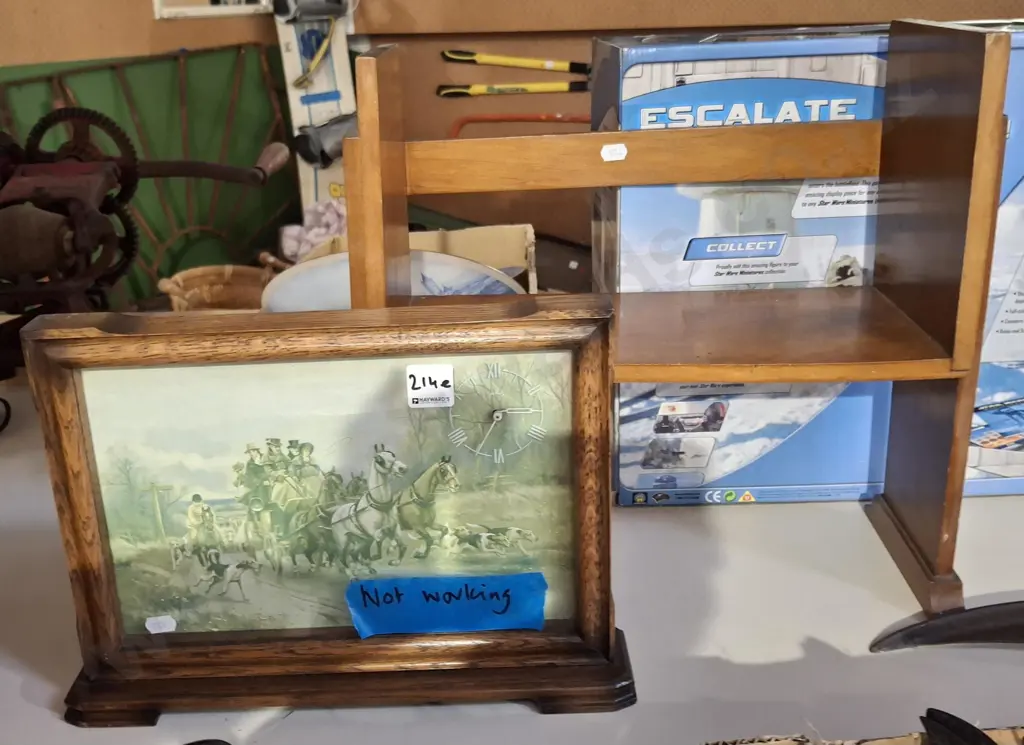 small wooden book shelf H370, oak framed picture clock - not working Image 1++