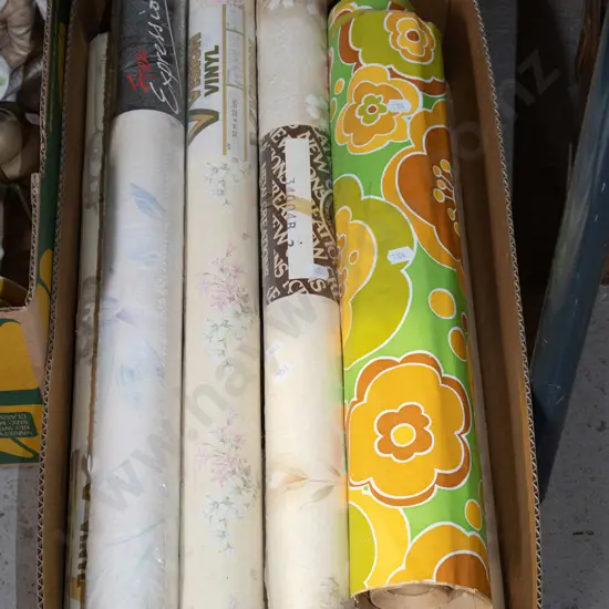 box;  rolls of wallpaper
