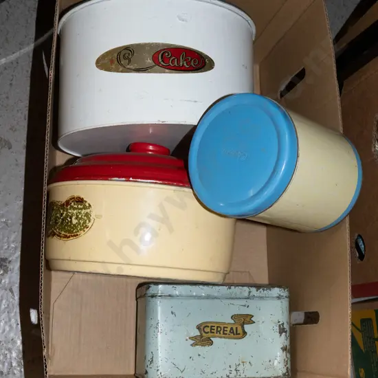 box of vintage tins