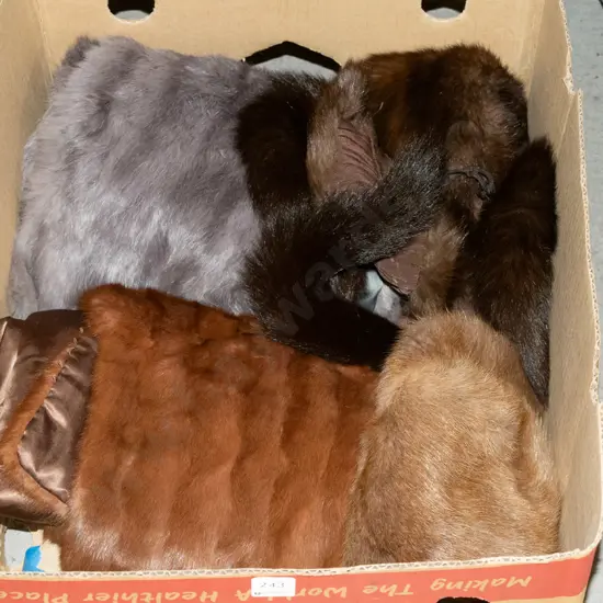 box; fur stoles, fur hat