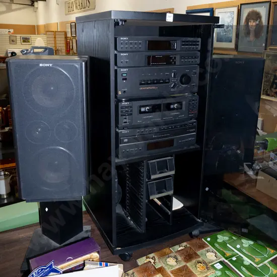 Sony stereo system in cabinet