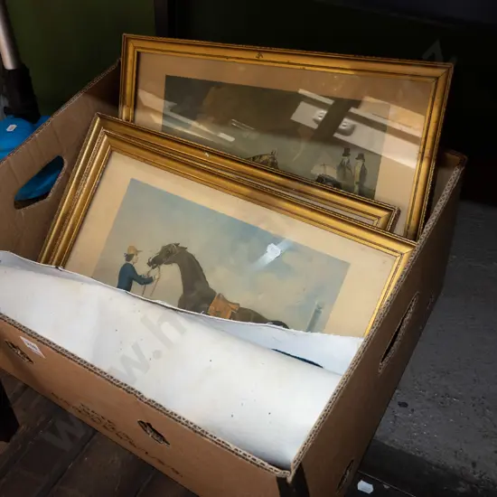 box; horse prints, unframed abstract