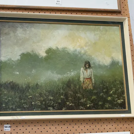 Steiner - framed acrylic on board - woman in field