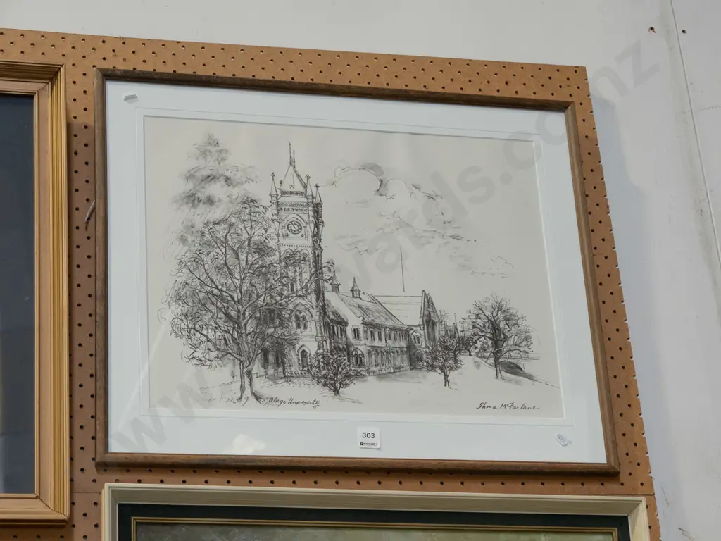 framed Shona McFarlane print - Otago University clock tower Image 1++