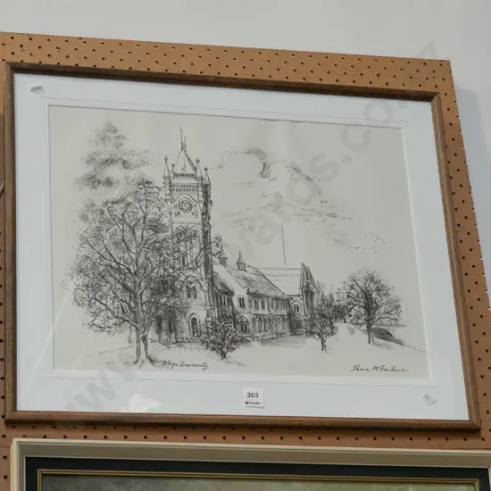 framed Shona McFarlane print - Otago University clock tower