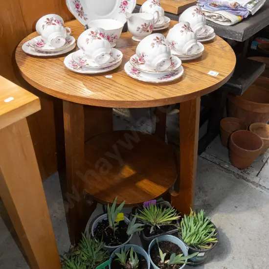 oak circular 2 tier lamp table - crack to top H700 Diam670