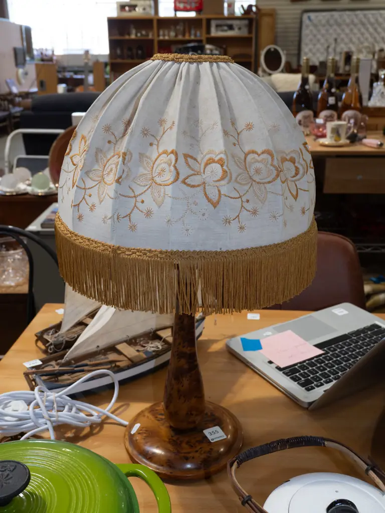 burr walnut based table lamp Image 1++