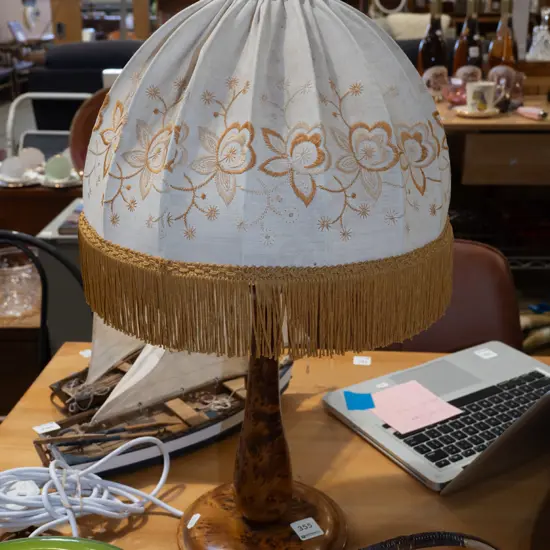 burr walnut based table lamp
