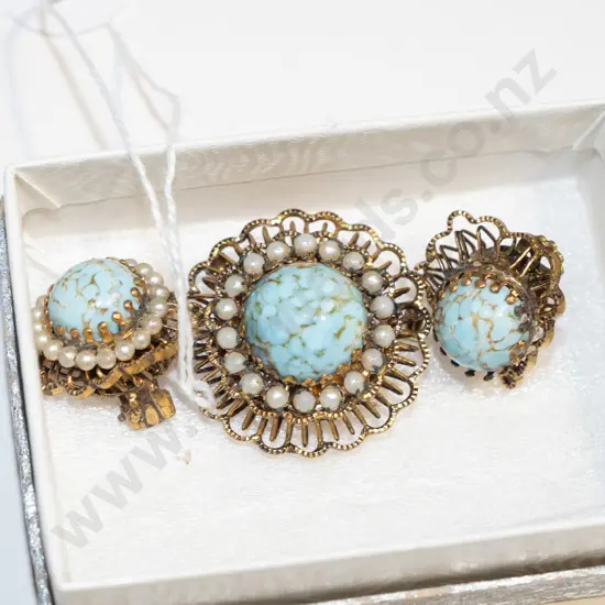 costume brooch & clip on earrings