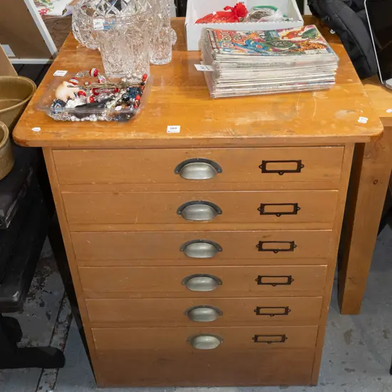 solid rimu 6 drawer filing cabinet - varnish needs attention H870 W730 D640