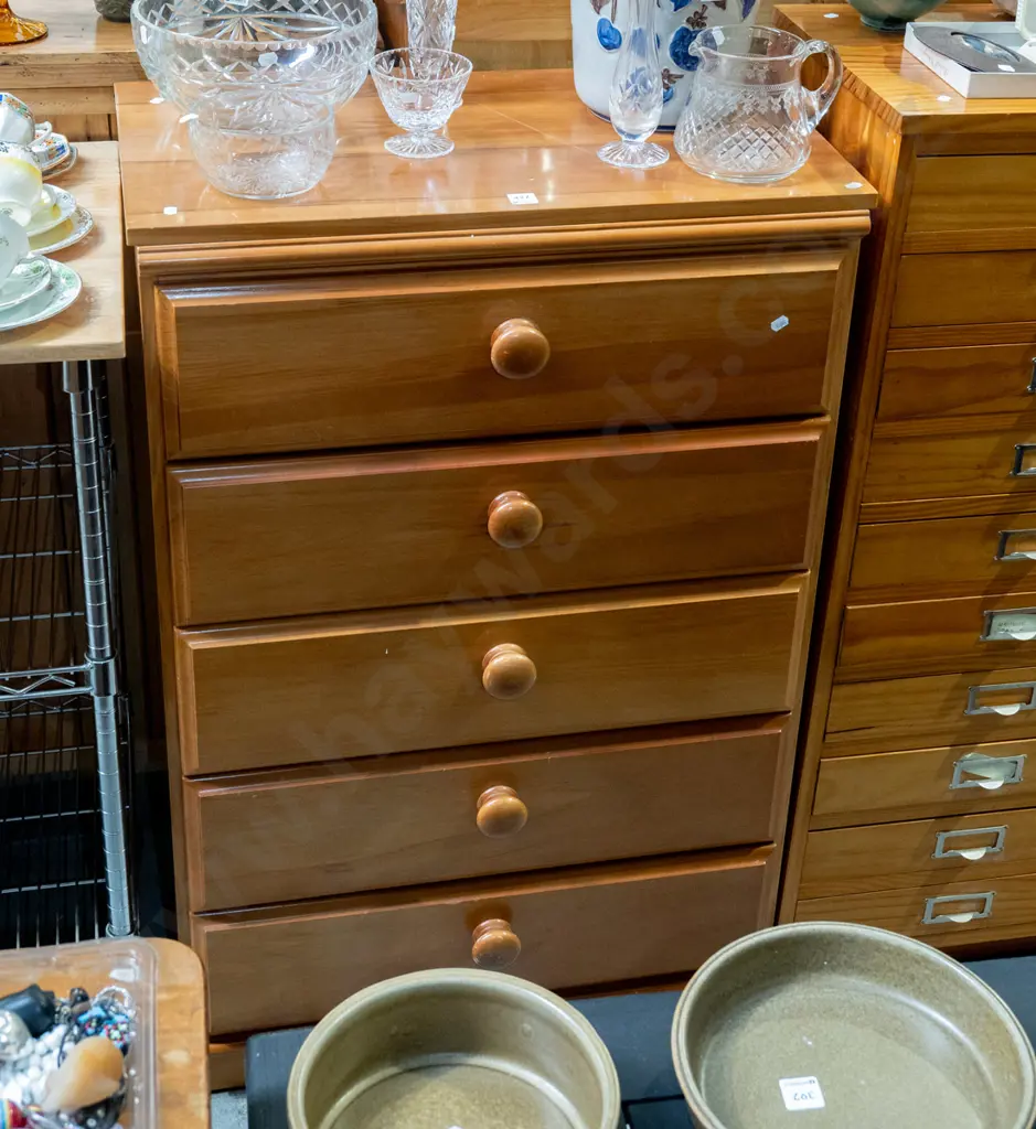 rimu and mdf 5 drawer chest H1060 W1690 D400 Image 1++