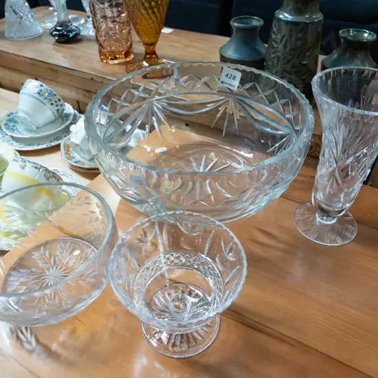 cut crystal bowls, comport, vase