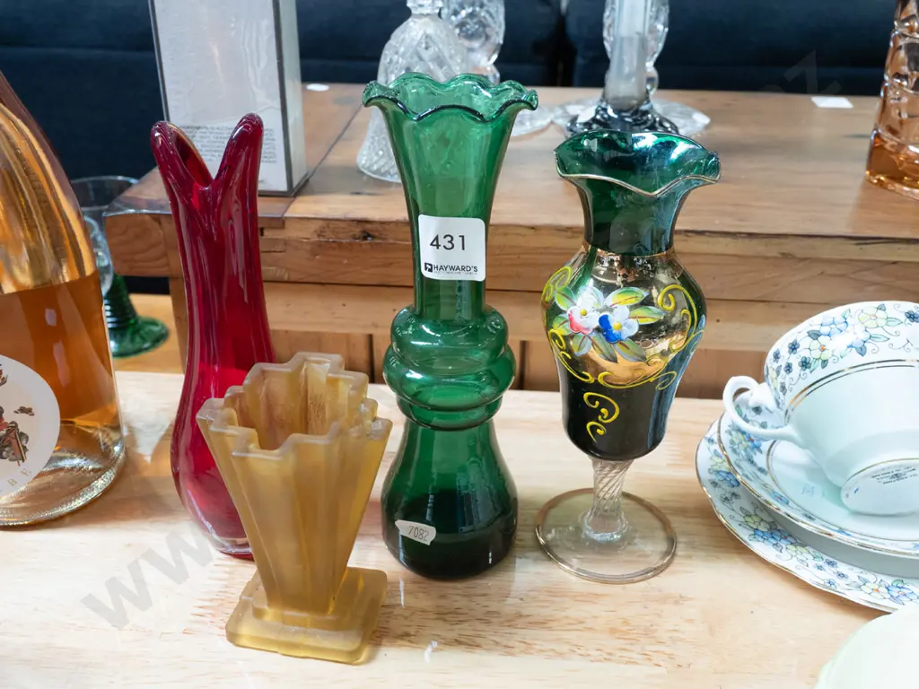 4x coloured glass vases Tallest H200 Image 1++