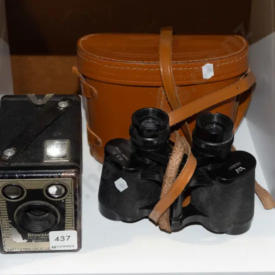Kodak boxed Brownie, 8x30 field binoculars