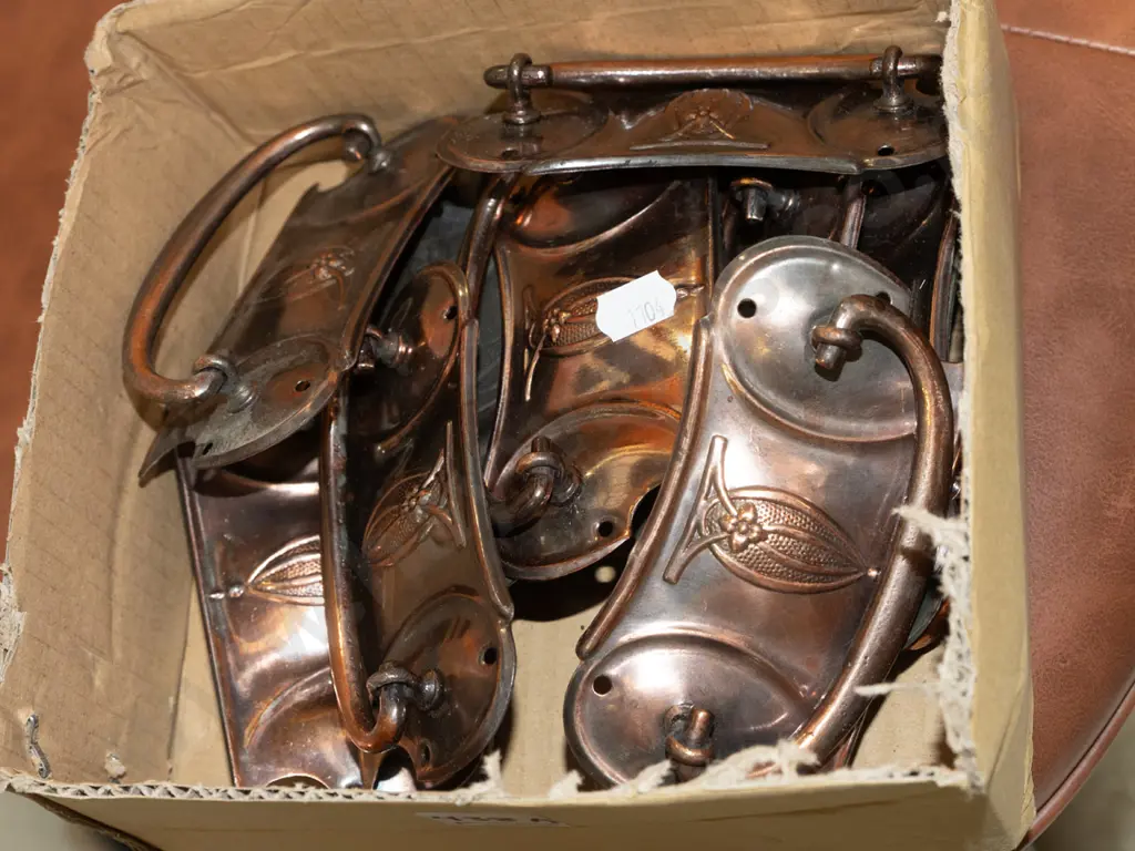 box of vintage copper finish furniture handles Image 1++