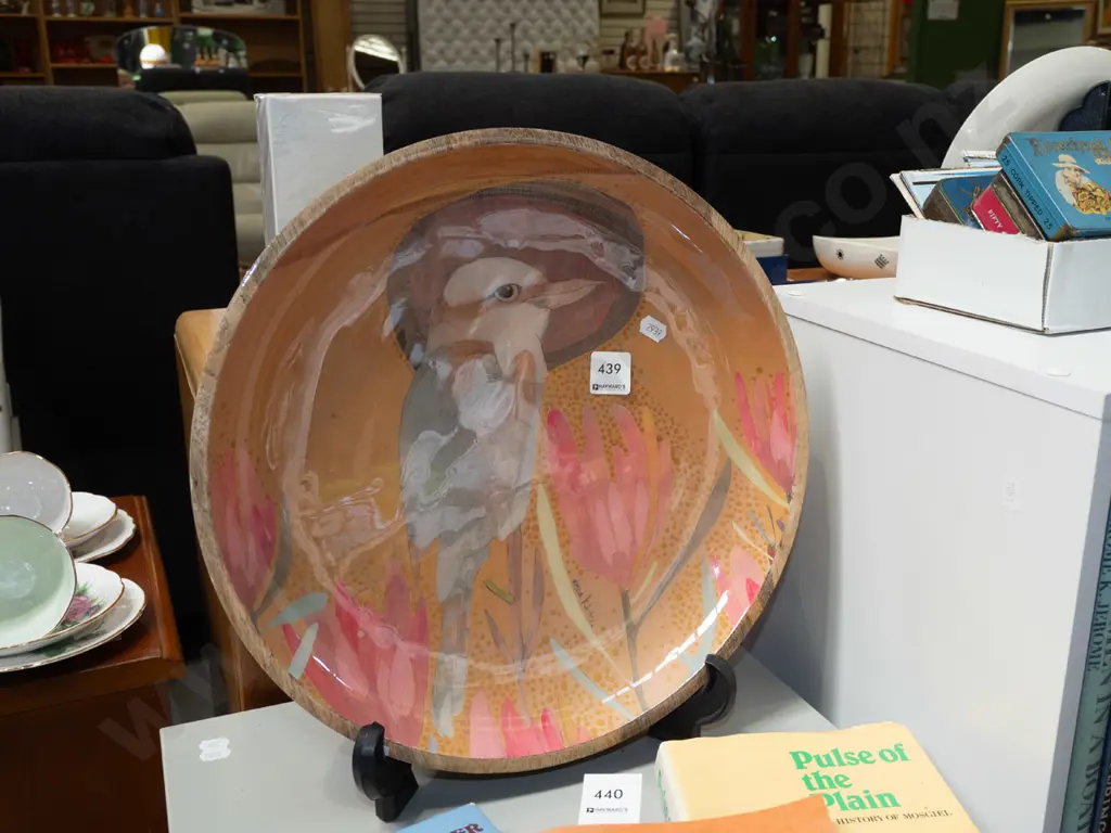 turned wooden lacquer kookaburra bowl Diam350 Image 1++