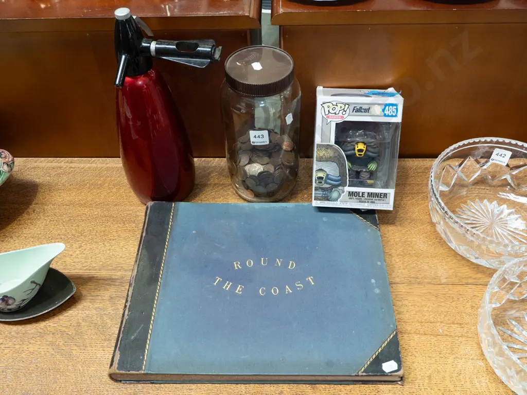 soda syphon, coins, Pop figurine, Round The Coast book Image 1++