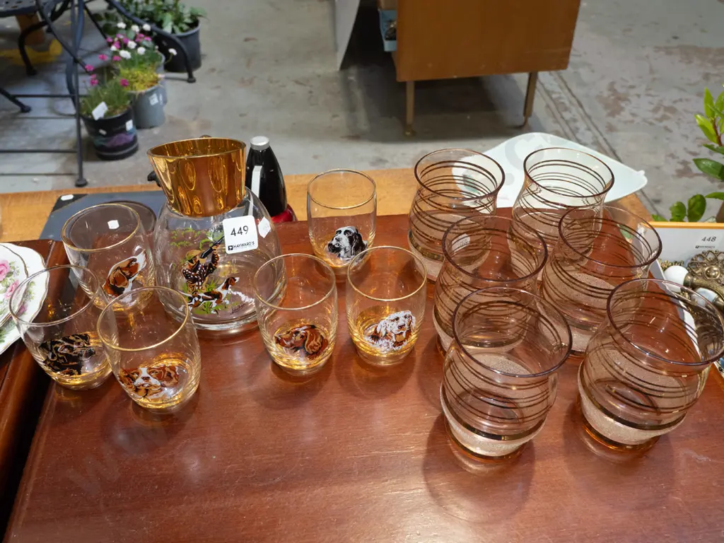 retro duck shooter jug and 6 tumblers, 6x amber glass tumblers Image 1++