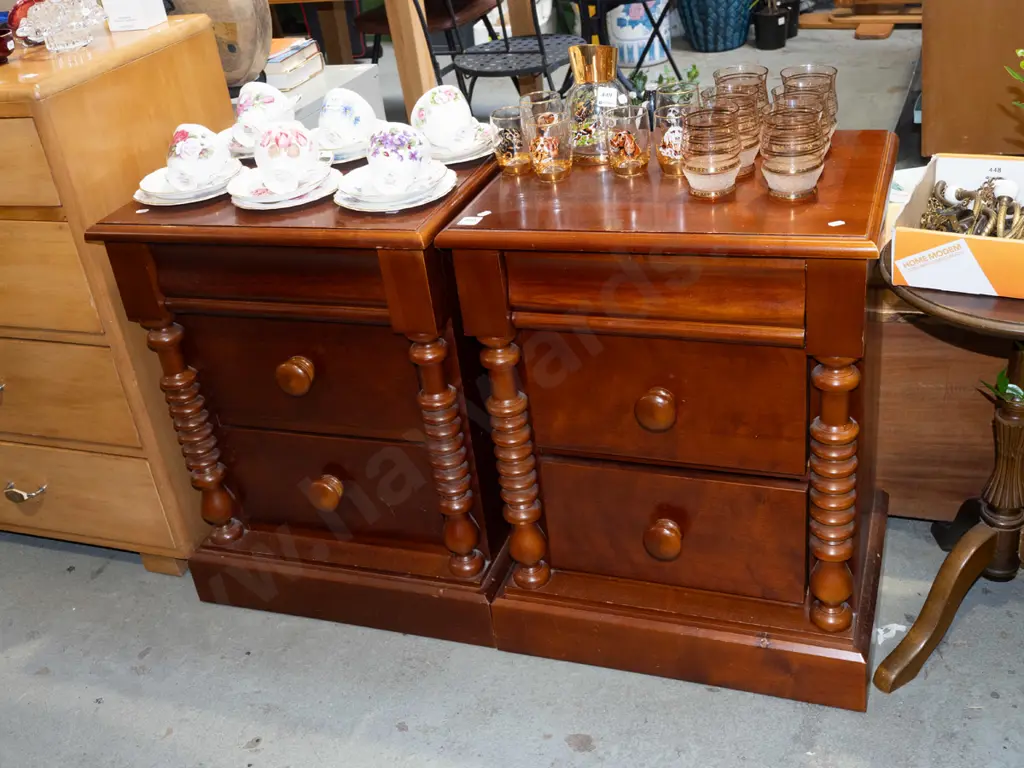 rimu 2 drawer bedside cabinets with cotton reel pilasters Image 1++