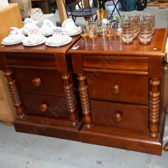 rimu 2 drawer bedside cabinets with cotton reel pilasters