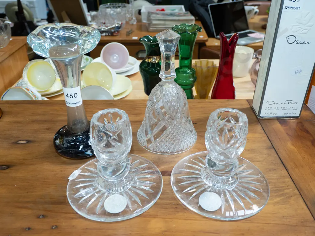 cut crystal candlesticks, bell, glass vase Image 1++