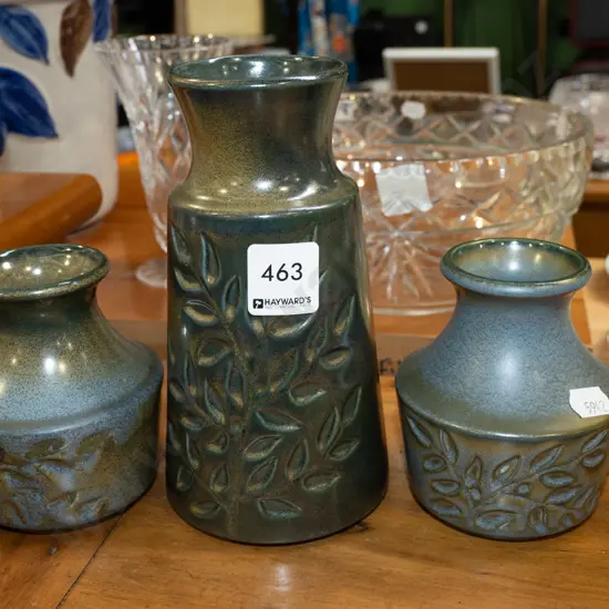 3x Crown Lynn spray leaf patterned vases Tallest H175