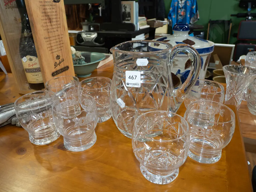 cut crystal water jug, 7x tumblers Image 1++