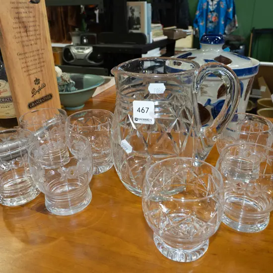 cut crystal water jug, 7x tumblers