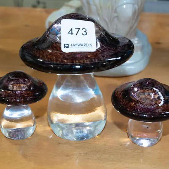 3x art glass mushrooms - Hokitika Glass