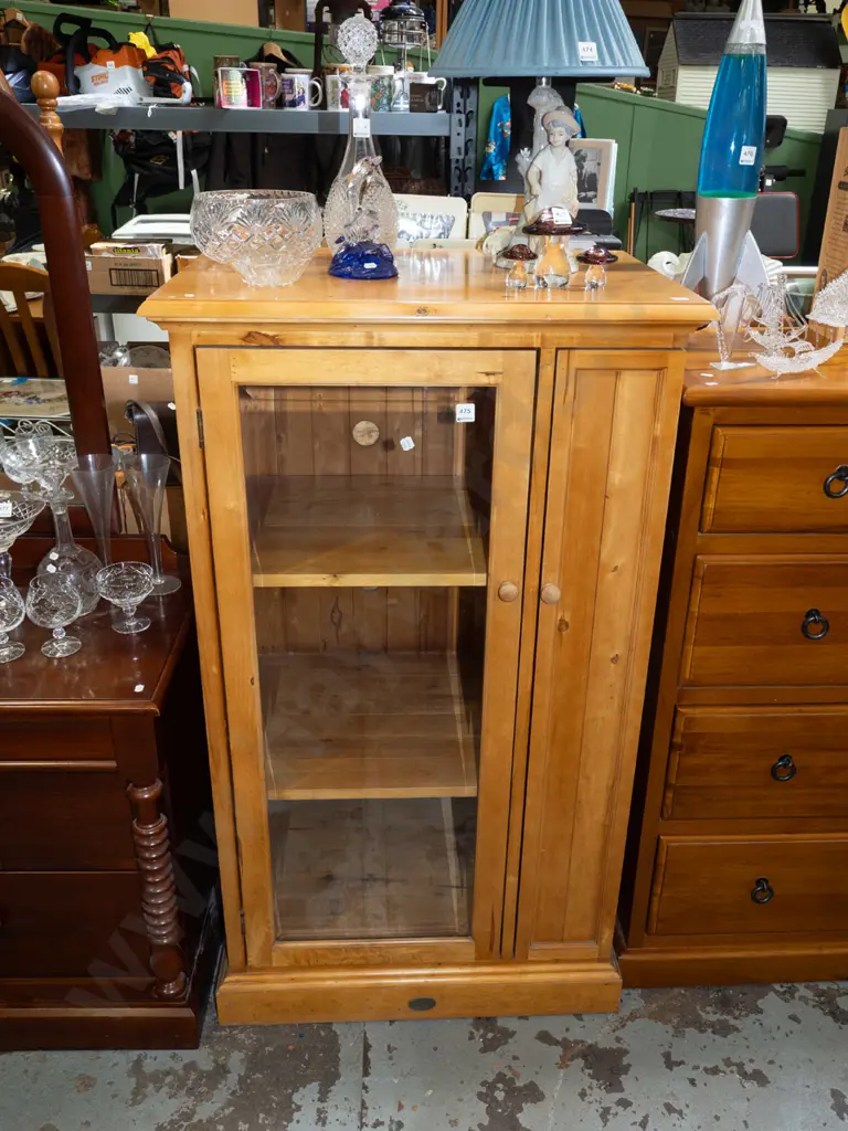 solid wood stereo cabinet with bevelled glass door and CD storage cabinet H1285 W735 D515 Image 1++