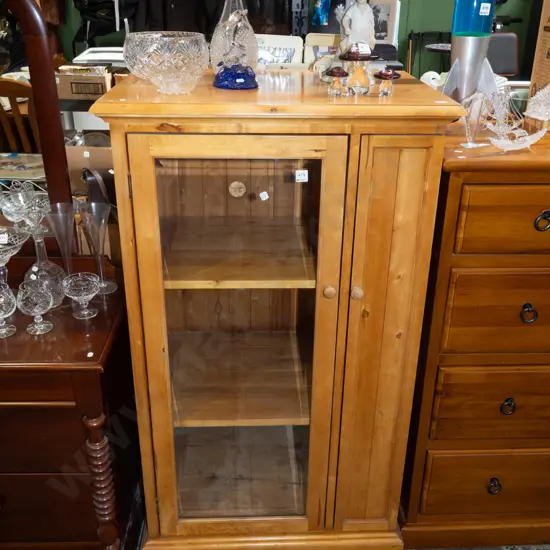 solid wood stereo cabinet with bevelled glass door and CD storage cabinet H1285 W735 D515