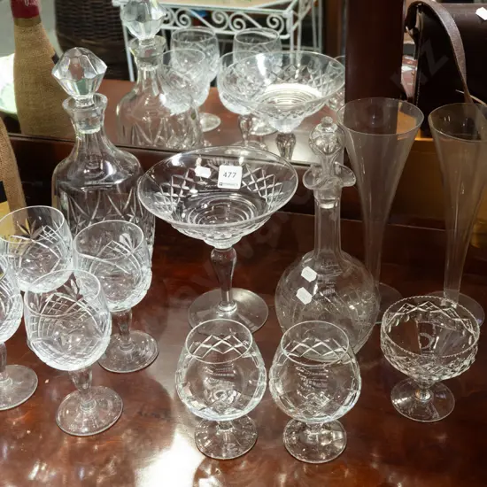 cut crystal comport, decanter, stemmed glasses etc
